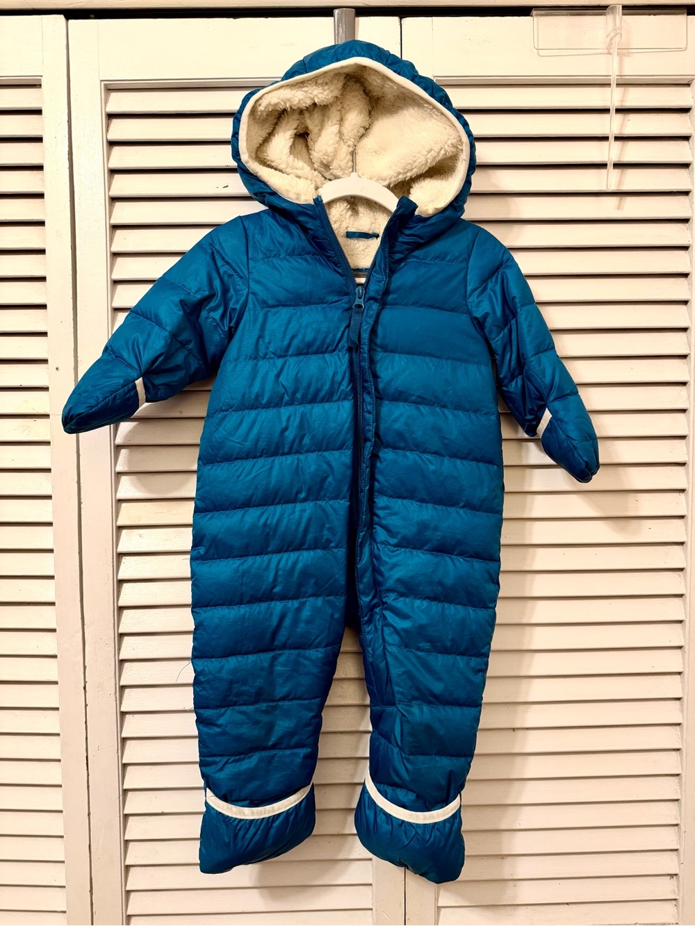 Eddie Bauer Teal 6-12m Snowsuit Bunting Baby Puffer with Cream Sherpa Lining